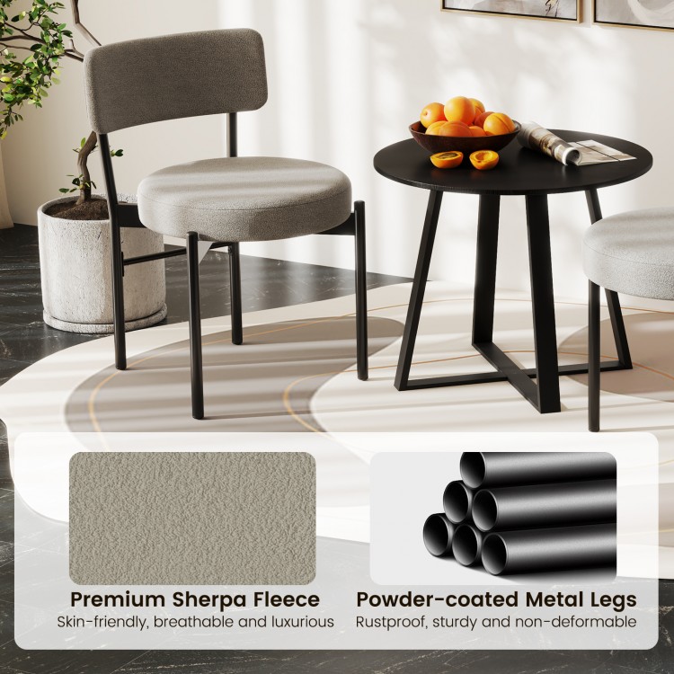 Gray dining chair set of 2 with curved backrest, padded seat, and powder-coated metal legs for stylish dining spaces.