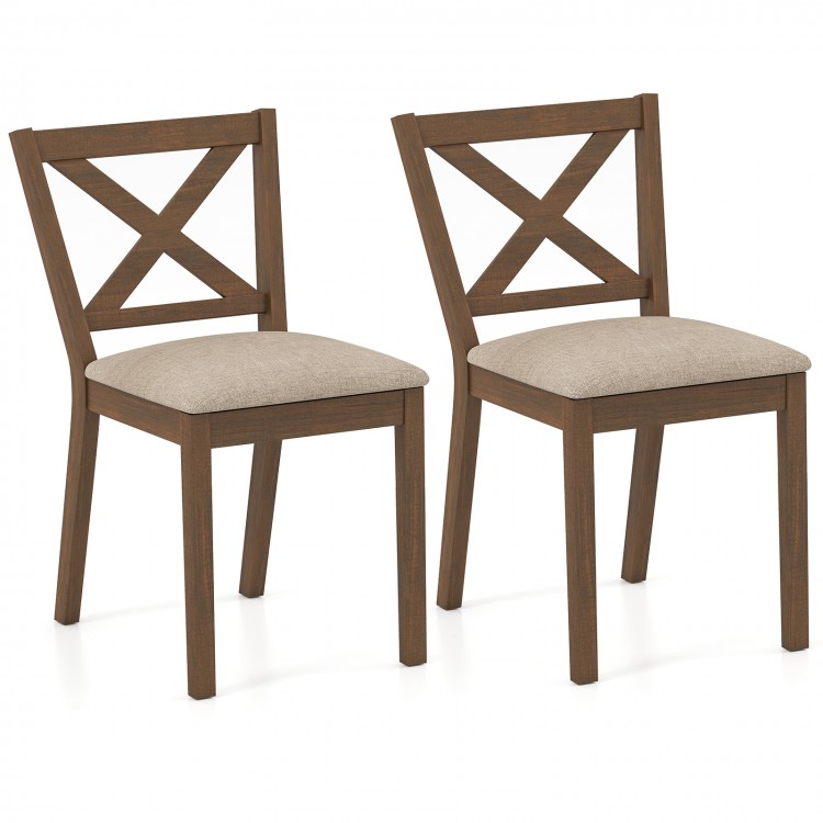 Set of 2 modern dining chairs with upholstered seats and X-shaped backrest in brown, ideal for kitchens and dining.