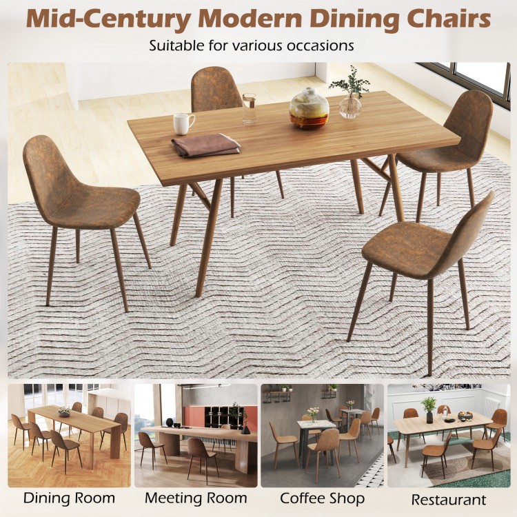 Set of 4 brown faux PU leather dining chairs with metal legs, ideal for dining rooms, coffee shops, and restaurants.