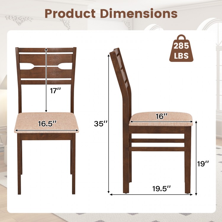Dining chair dimensions with rubber wood frame, padded seat, and ergonomic backrest for comfortable dining.