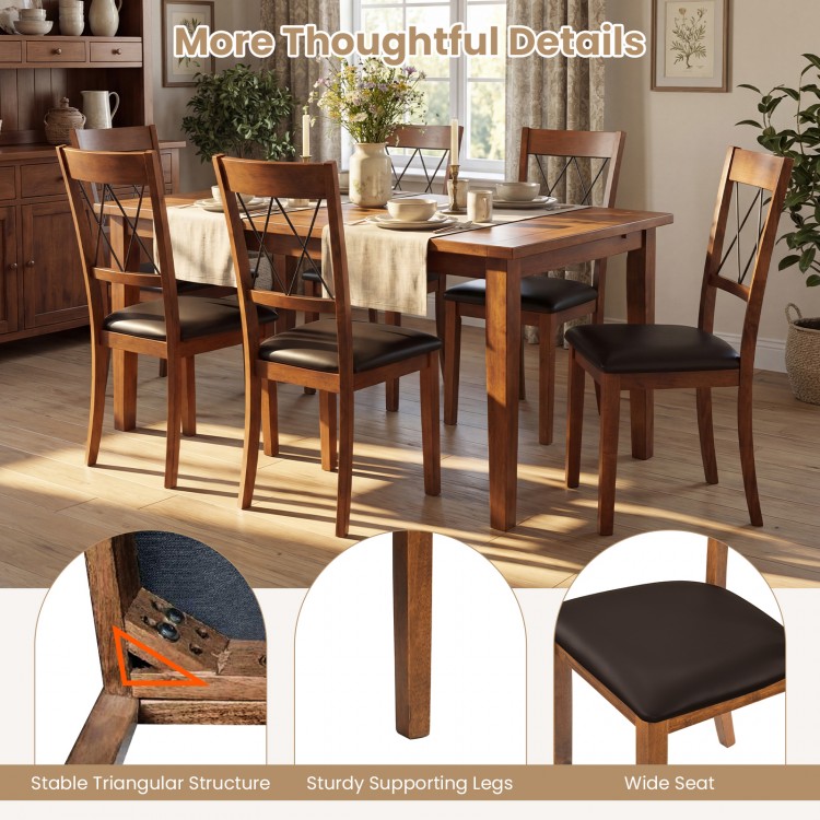 Set of 2 walnut dining chairs with rubber wood frame, curved backrest, and sponge padded seat for comfort.