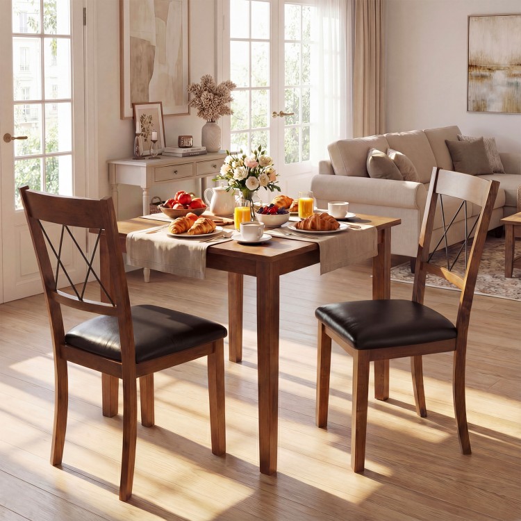Walnut dining chair set of 2 with armless design, featuring a curved backrest and sponge-padded seats for comfort.