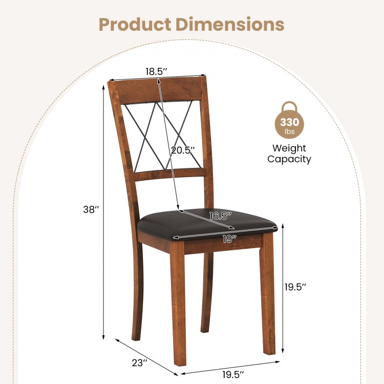 Dining chair dimensions with rubber wood frame, walnut finish, and padded seat for comfortable dining experience.