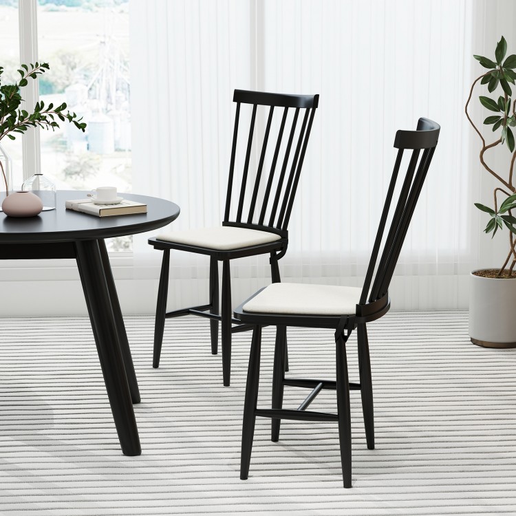 Set of 2 black farmhouse dining chairs with removable cushions and ergonomic backrest, perfect for dining rooms or.