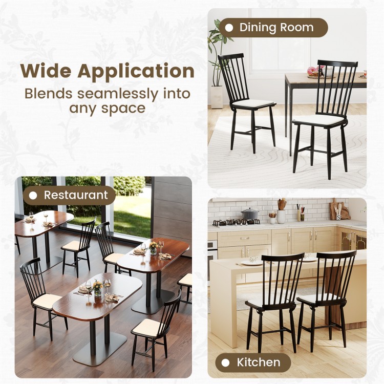 Set of 2 black farmhouse dining chairs with removable cushions, featuring solid rubber wood and ergonomic backrest for.