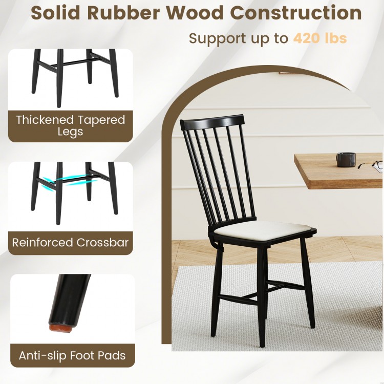 Black solid rubber wood dining chair with removable cushion, ergonomic backrest, and anti-slip foot pads for comfort.