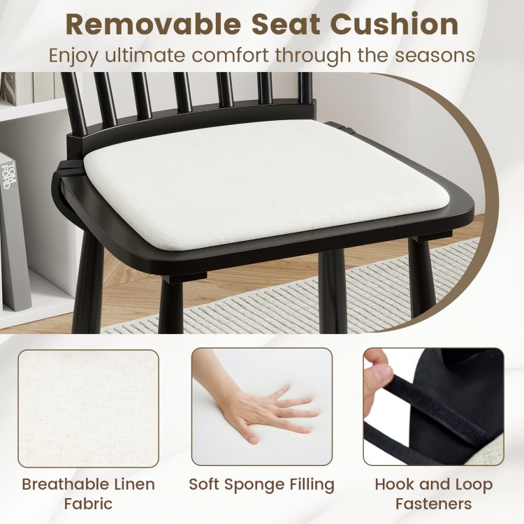 Black Windsor dining chair with removable soft sponge seat cushion and breathable linen fabric for enhanced comfort.