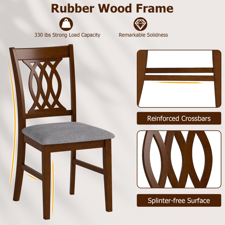 Walnut dining chair with ergonomic backrest, padded seat, and rubber wood frame for kitchen or living room use.
