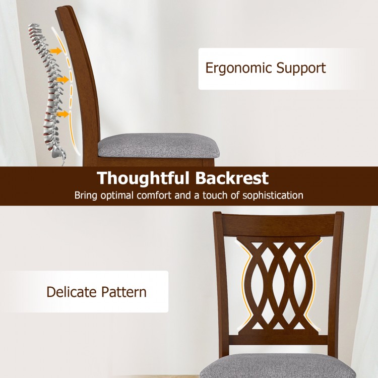 Ergonomic backrest and delicate pattern of walnut dining chairs set, designed for comfort and style in kitchen or.