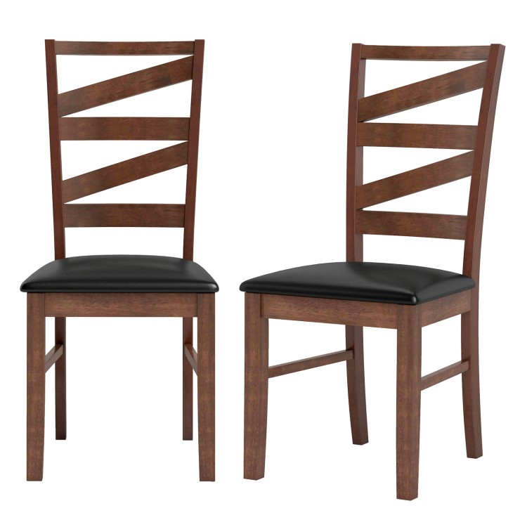 Set of 2 dining chairs with walnut rubber wood legs and PU leather seats, featuring a rustic design for stylish dining.
