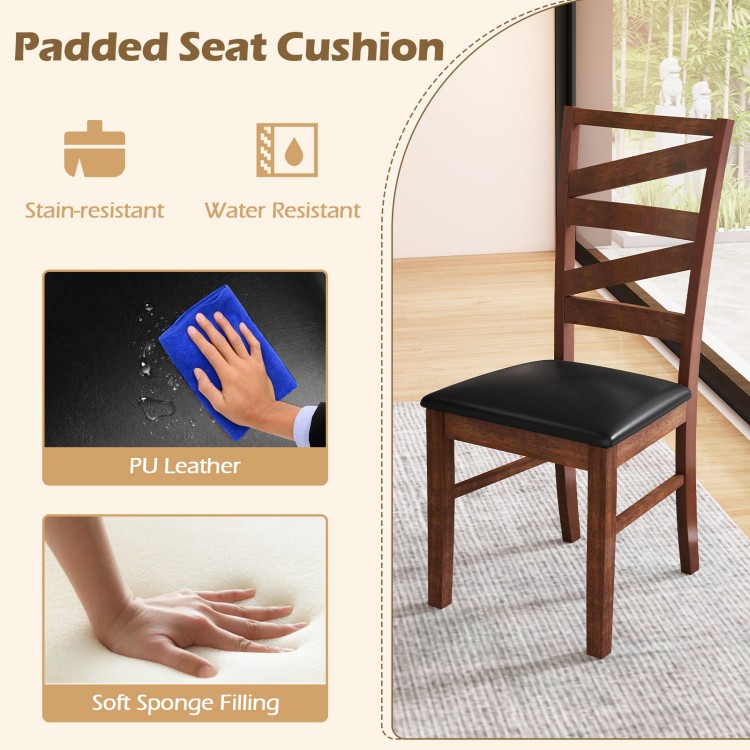 Dining chair with walnut rubber wood legs and black PU leather seat, featuring ergonomic backrest and soft sponge.
