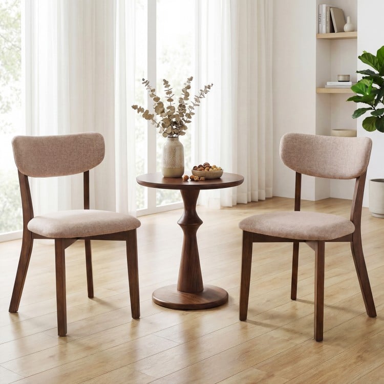 Upholstered mid-back dining chairs set of 2 in beige with solid rubber wood frame, perfect for dining rooms or kitchens.
