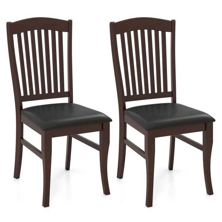 Set of 2 mid-century dining chairs in coffee with rubber wood frame and comfy PU leather upholstery for kitchen or.