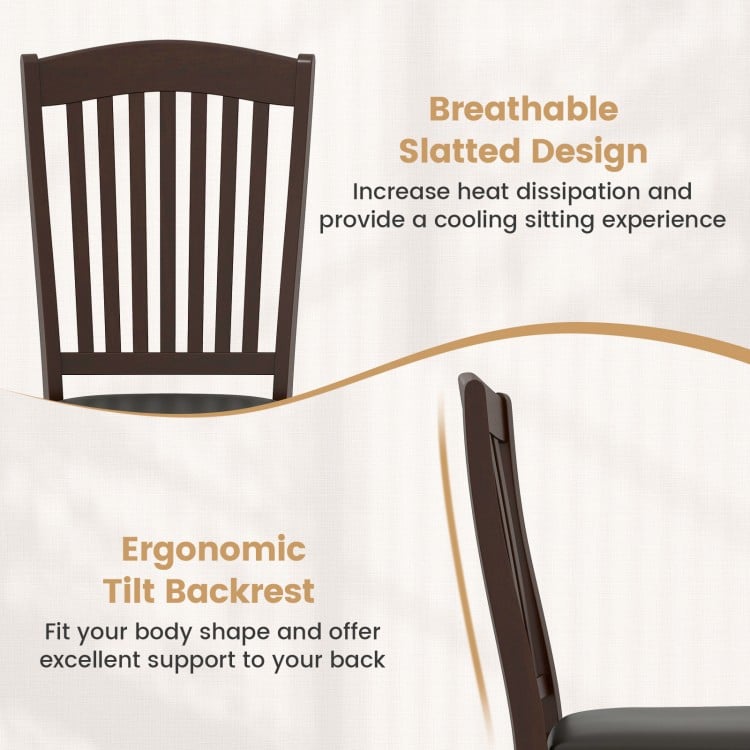 Breathable slatted backrest and ergonomic tilt design of coffee dining chair, ideal for kitchen or dining room use.