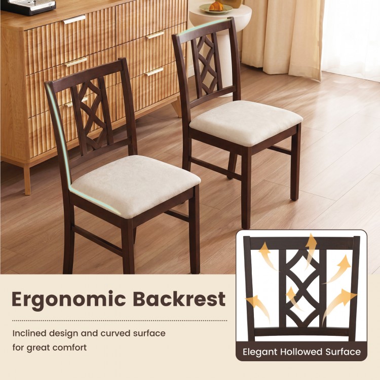 Brown rubber wood dining chair showcasing ergonomic hollowed backrest and soft faux linen upholstery for enhanced.
