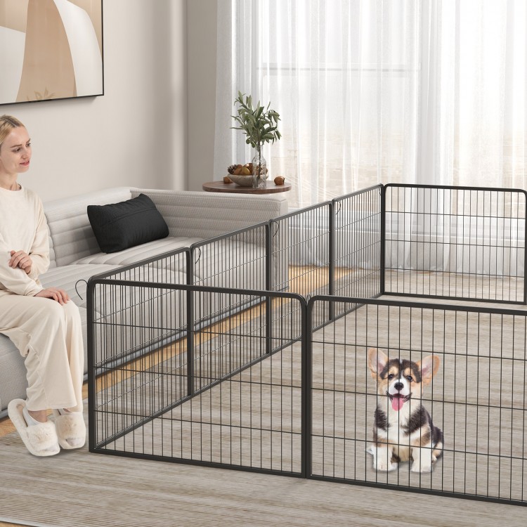 16-panel 24-inch dog playpen with a large door, featuring premium metal construction for indoor and outdoor use.