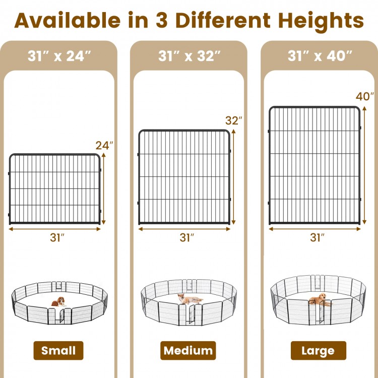 16-panel dog playpen in 24-inch height, featuring a secure lock, durable metal construction, and suitable for.