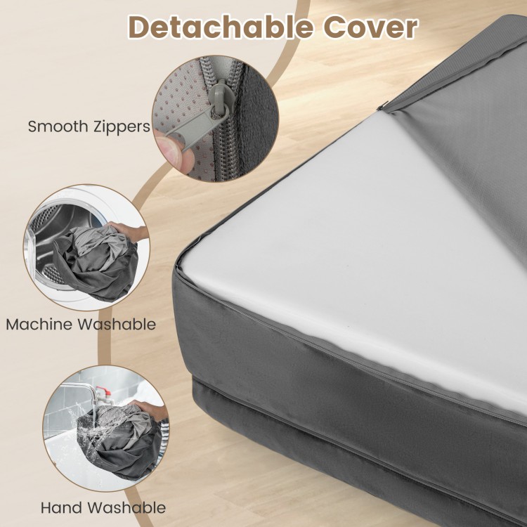 Detachable cover with smooth zippers for easy cleaning on a cooling gel dog bed for small and medium dogs.