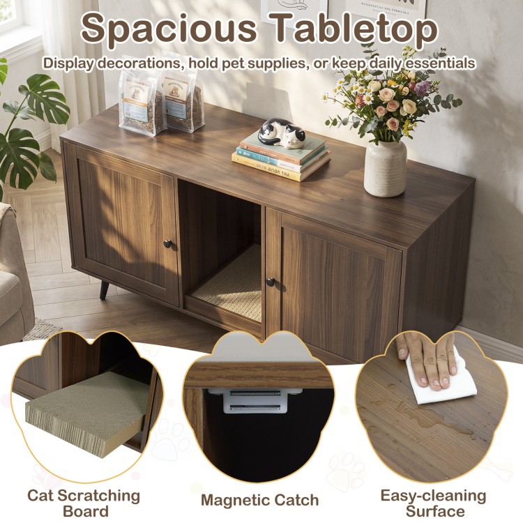 Double cat litter box enclosure with spacious tabletop, modern design, and easy-cleaning surface for indoor use.