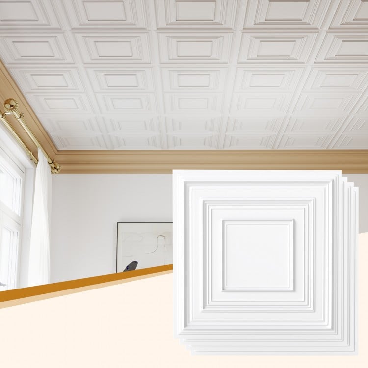 White 3D decorative drop ceiling tiles in a 12-pack, perfect for modern wall and ceiling installations.