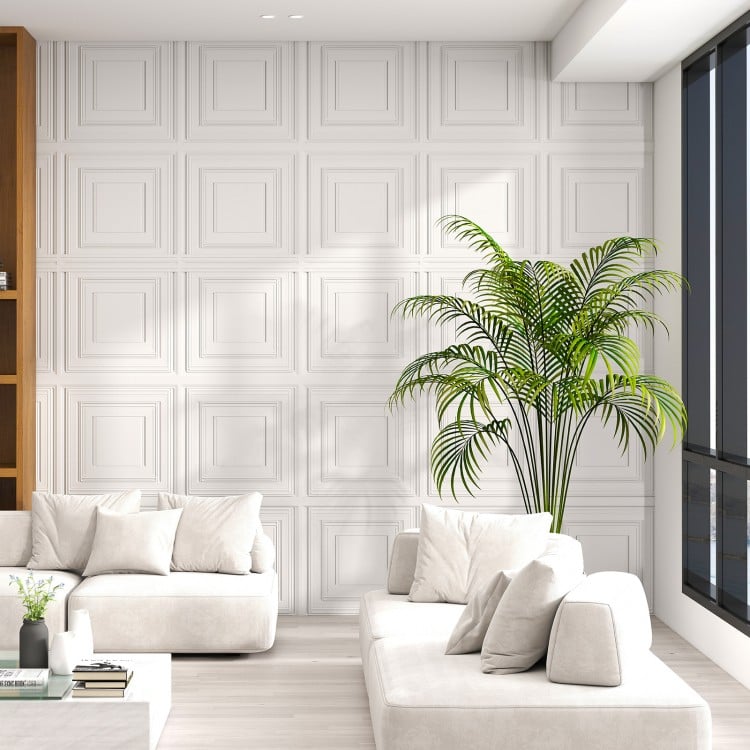 3D decorative PVC ceiling panels in white, 24" x 24", ideal for modern wall and ceiling designs, 12-pack covers 48.