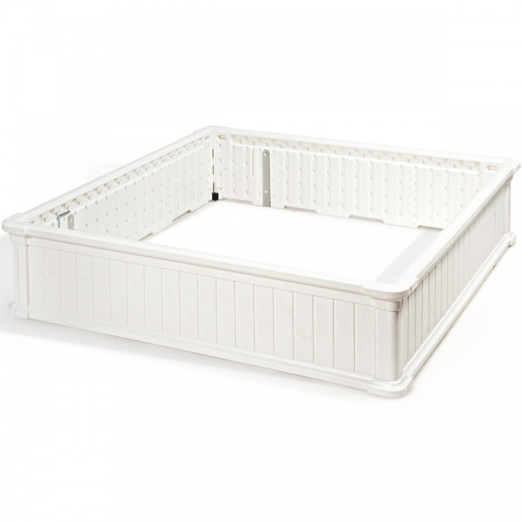 Large 48-inch white raised garden bed planter made of weather-resistant HDPE, ideal for growing vegetables and flowers.