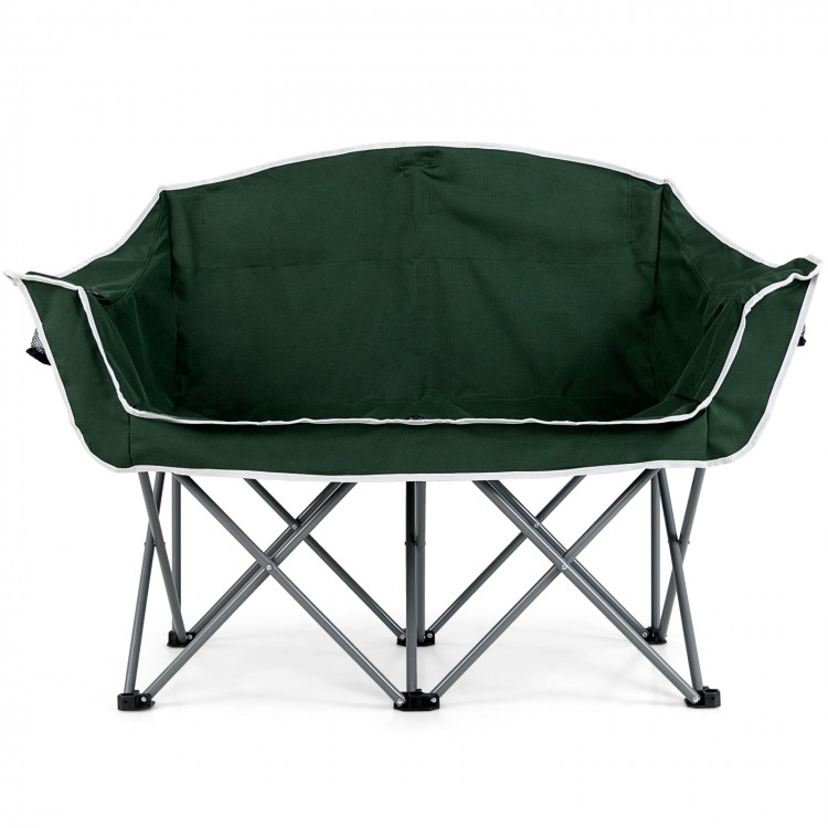 Oversized green Duo Camping Chair with armrests and cup holders, perfect for outdoor relaxation and stability.