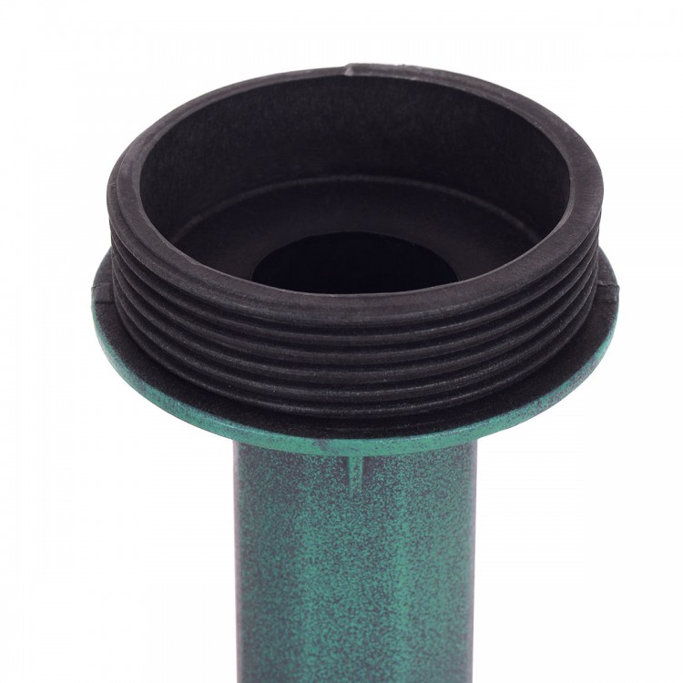 Close-up of the green pedestal base of the outdoor garden bird bath feeder, made from weather-resistant resin.