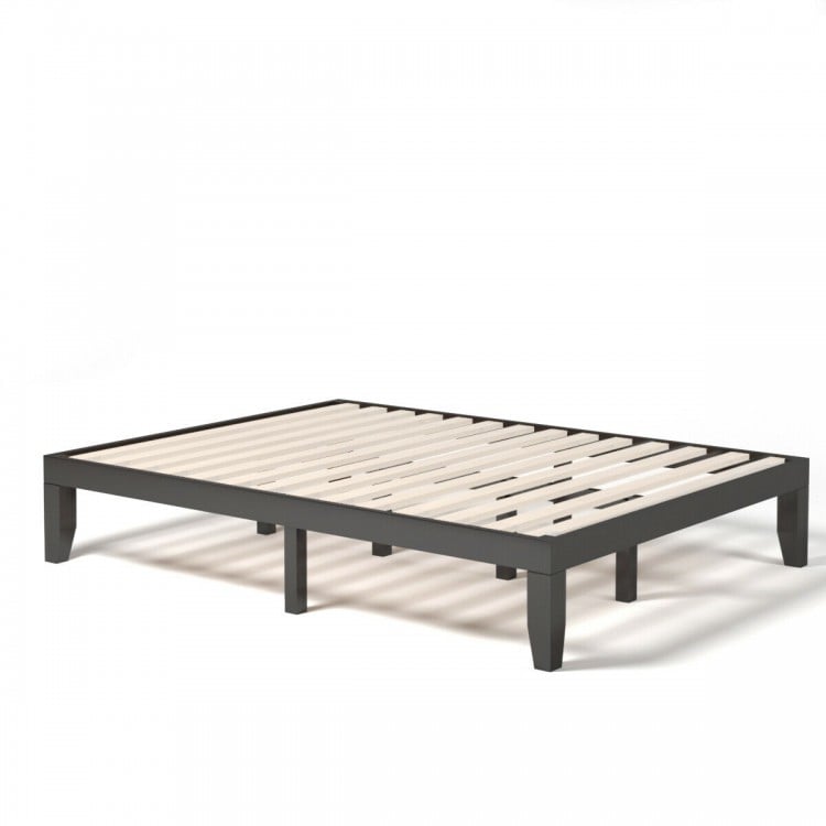 Queen size 14-inch wooden bed mattress frame in brown, featuring a sturdy solid wood structure and modern design for.