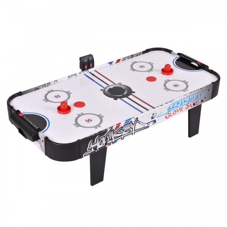 42-inch air hockey tabletop with two pushers, electronic scorer, and sturdy MDF frame for kids' entertainment.