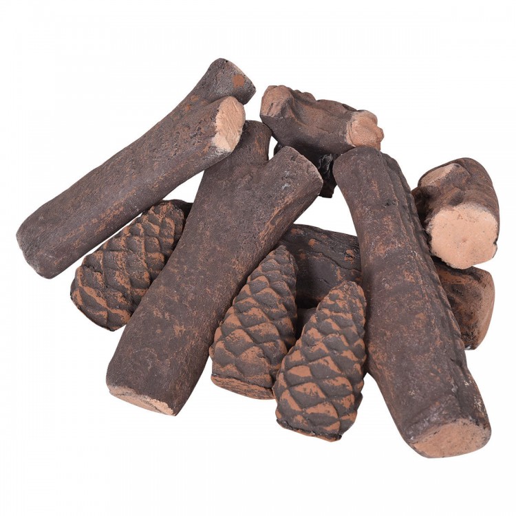 Realistic ceramic fireplace logs set, featuring 9 pieces in varied sizes for propane fireplaces and outdoor pits.