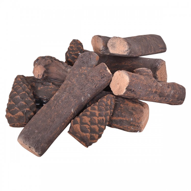 Realistic ceramic fireplace logs set with varied sizes, ideal for propane fireplaces and outdoor fire pits.
