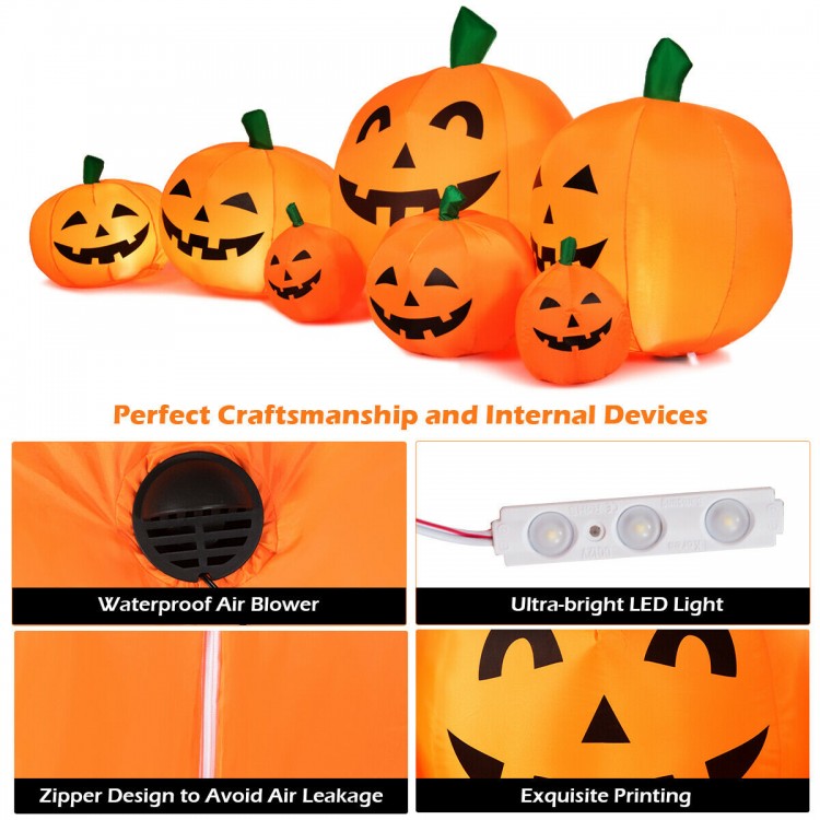Inflatable Halloween pumpkin patch, 7.5 feet with LED lights, waterproof design for indoor and outdoor use.