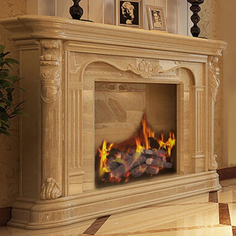 Realistic ceramic fireplace logs set with a burning effect, ideal for propane fireplaces and outdoor pits.