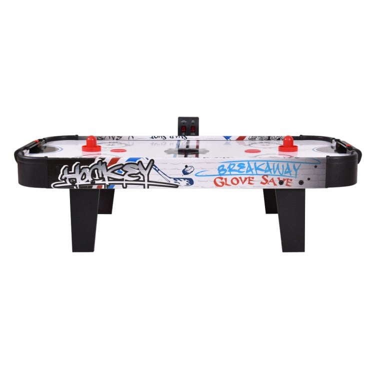 42-inch air hockey tabletop with electronic scorer, includes two pucks and pushers, perfect for kids' playtime.