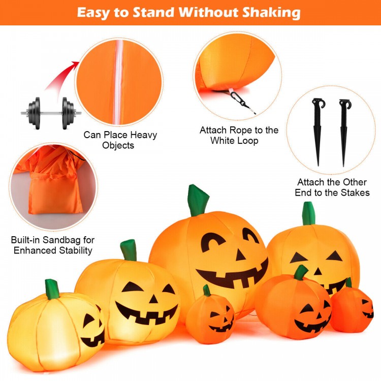 7.5 feet Halloween inflatable pumpkin patch with LED lights, featuring a self-inflating design for outdoor decoration.