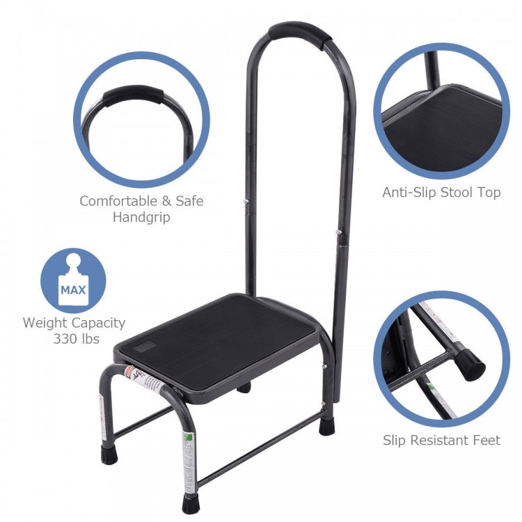 Heavy-duty step stool with foam handle, non-slip platform, and 330 lbs capacity for safe use in various home settings.