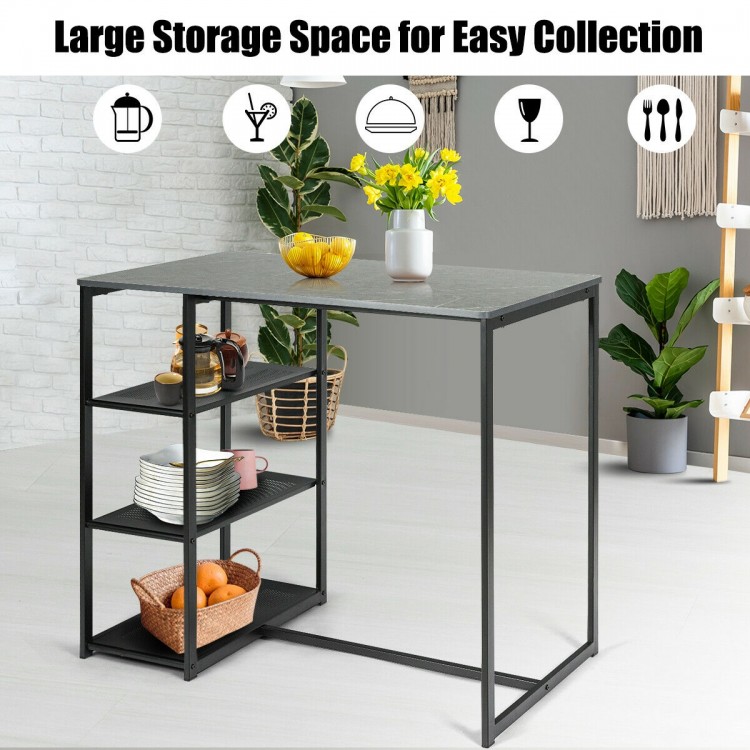 3 pcs dining set featuring a faux marble top table and 2 stools with a space-saving design for compact dining areas.