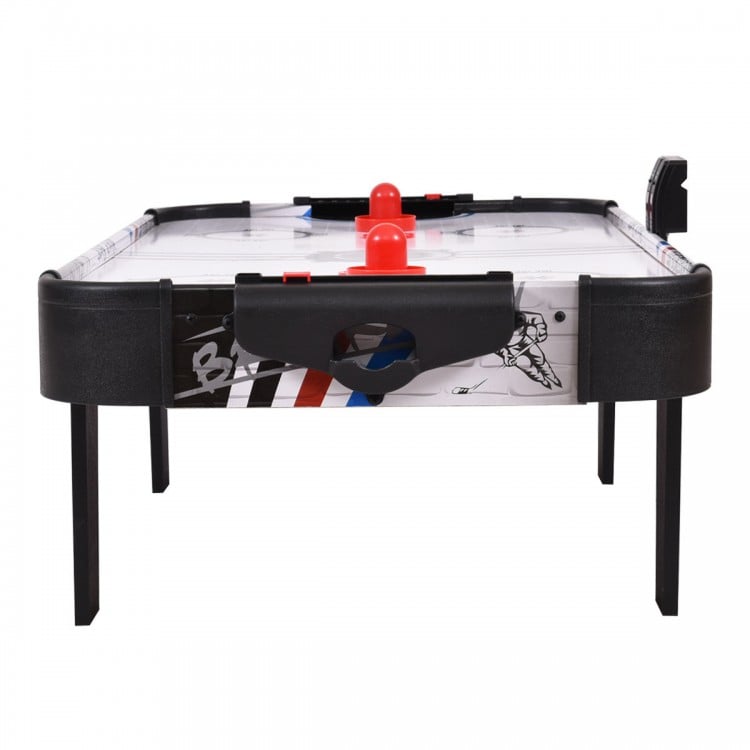 42-inch air hockey tabletop with two pushers, electronic scorer, and sturdy MDF frame for kids' gaming fun.