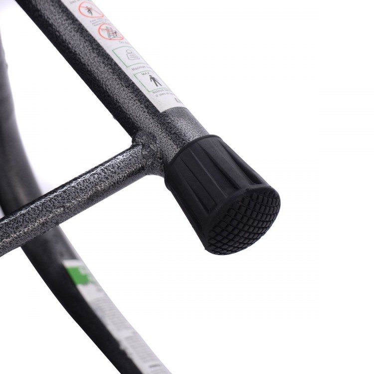 Close-up of the non-slip rubber tip of a heavy-duty step stool, designed for stability and safety up to 330 lbs.