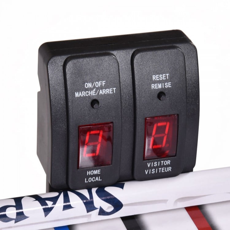 Electronic scorer panel with on/off and reset buttons for the 42-inch air hockey tabletop game, ideal for kids.