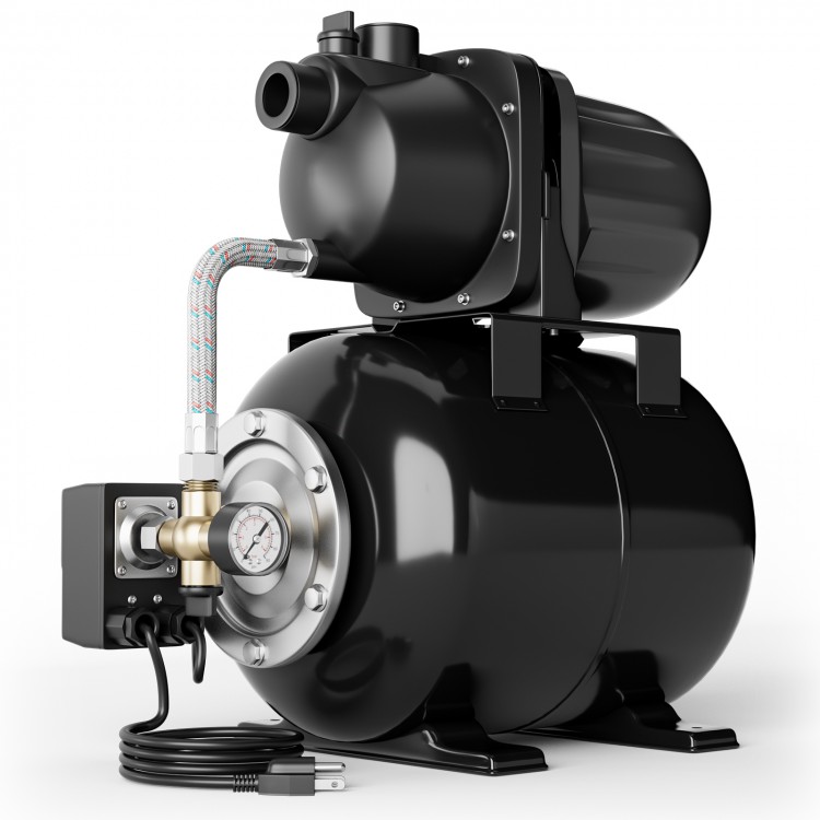 Black 1200 W garden water pump with pressurized irrigation, ideal for boosting water pressure and draining tasks.