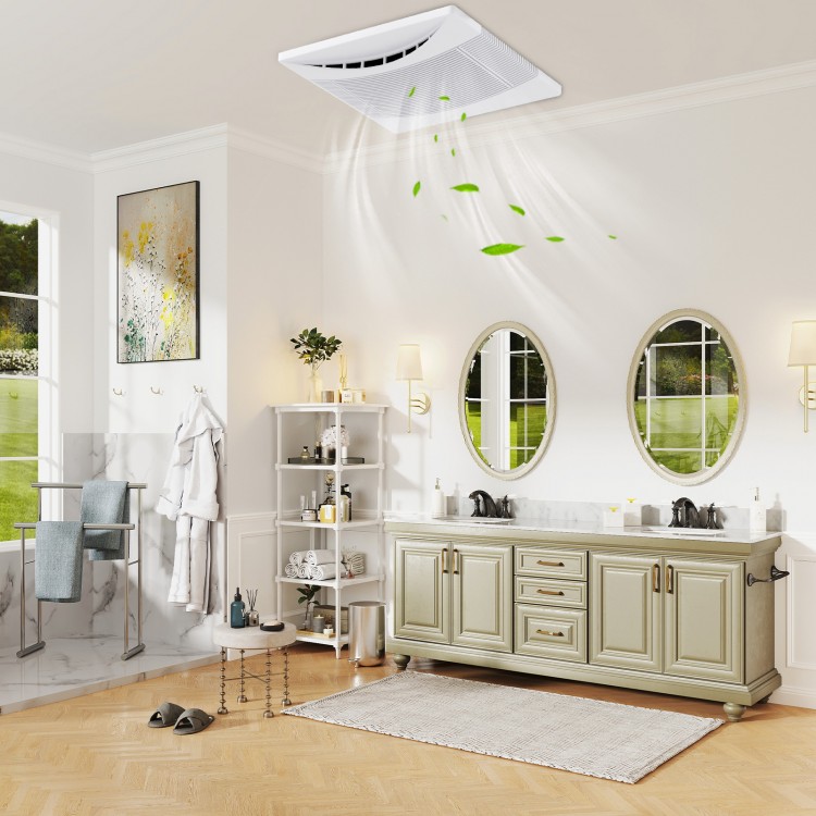 Ceiling mount exhaust ventilation fan with metal housing, 110 CFM airflow, ideal for bathrooms up to 120 sq. ft.