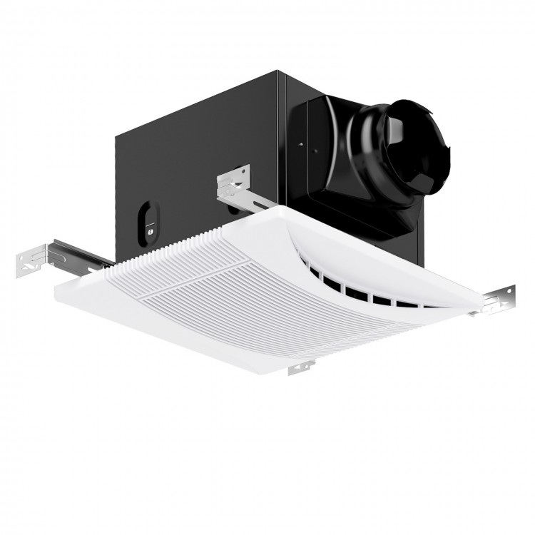 Ceiling mount exhaust ventilation fan with metal housing, 110 CFM airflow, designed for quiet and efficient bathroom.