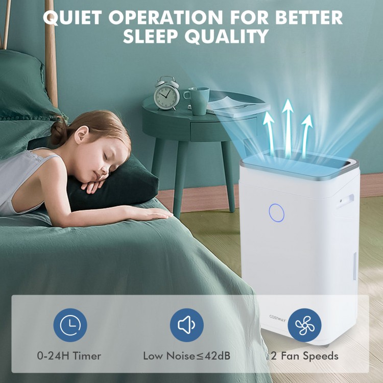 60-pint dehumidifier in white with digital display, designed for spaces up to 4000 sq. ft., ideal for home and basement.