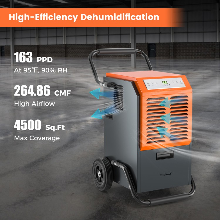 163 Pints Commercial Dehumidifier with Drain Hose and 24H Timer - Gallery View 6 of 10