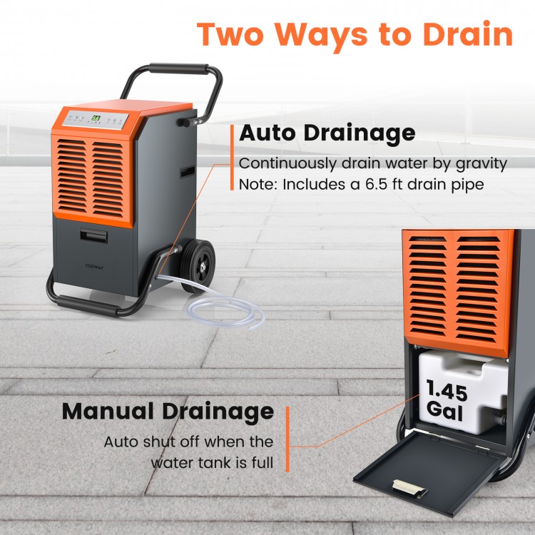 163 pints commercial dehumidifier with drain hose, 24-hour timer, and portable design for moisture removal in.