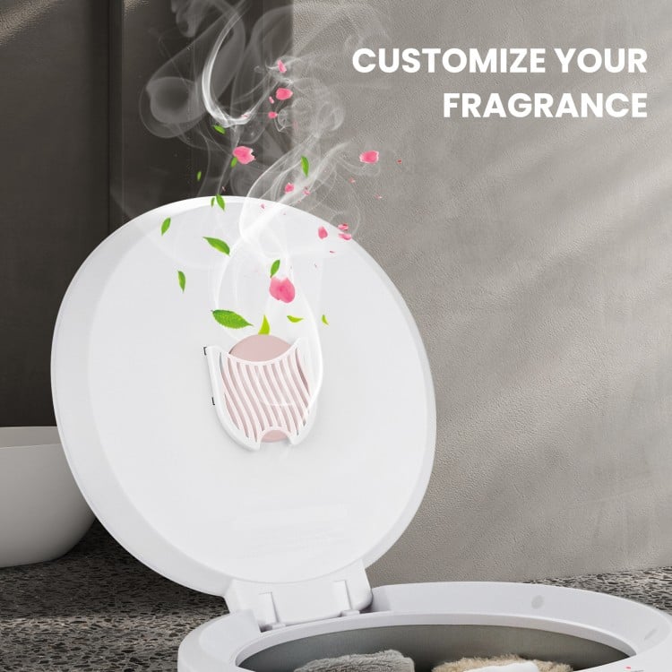 Bathroom towel warmer with flip top lid, built-in fragrance rack, and rapid heating for a spa-like experience.