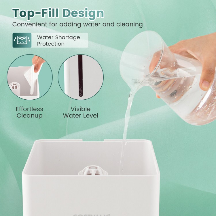 Top-fill design of the 4L ultrasonic humidifier for easy water addition and visible water level, ideal for home use.