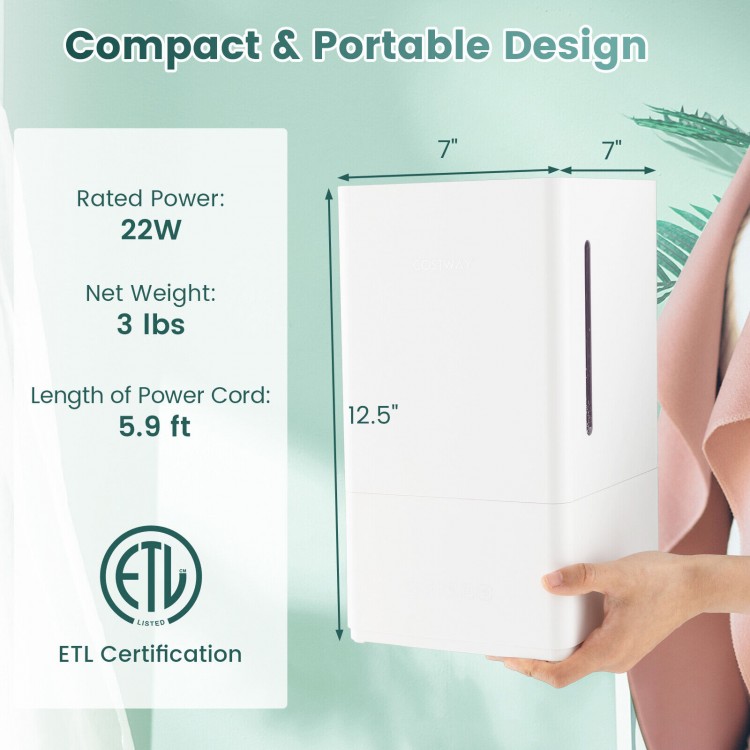 4L ultrasonic humidifier in white with essential oil diffuser, 2 mist levels, and LED touch control for home use.
